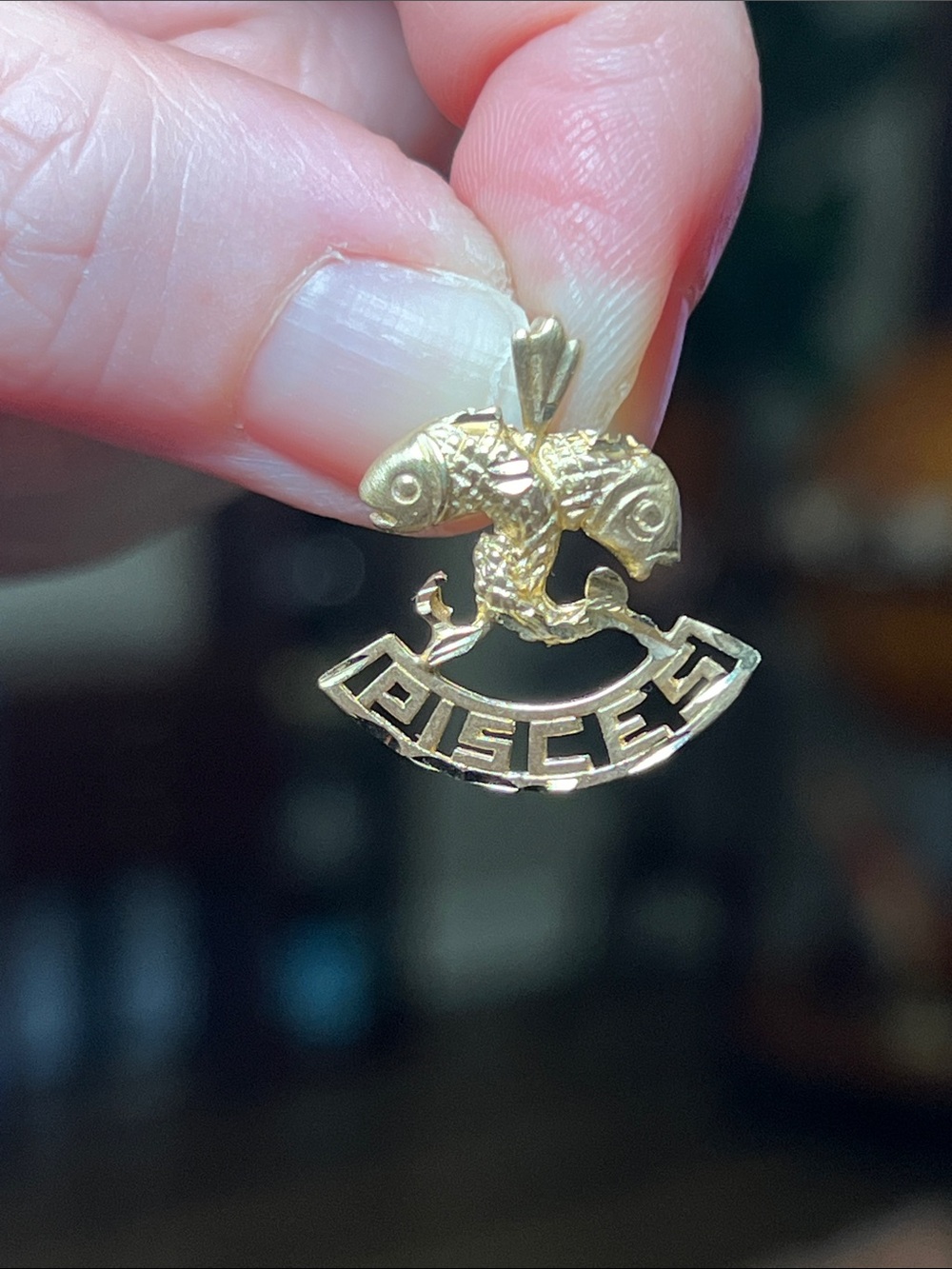 VTG 14k Solid Yellow Gold Pisces Fish Zodiac Astrology Charm Necklace Pendant